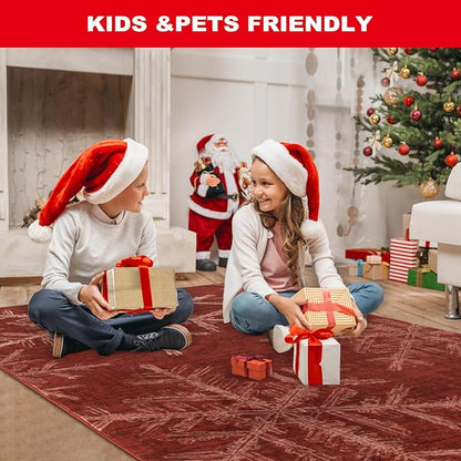 Lahome Snowflake Christmas Area Rugs, 4x6 Indoor Christmas Rug for Bedroom Non Slip Washable Living Room Rugs Holiday Decor Soft Red Rug Throw Carpet for Entryway Kitchen Dining Room(4'x 6',Red)