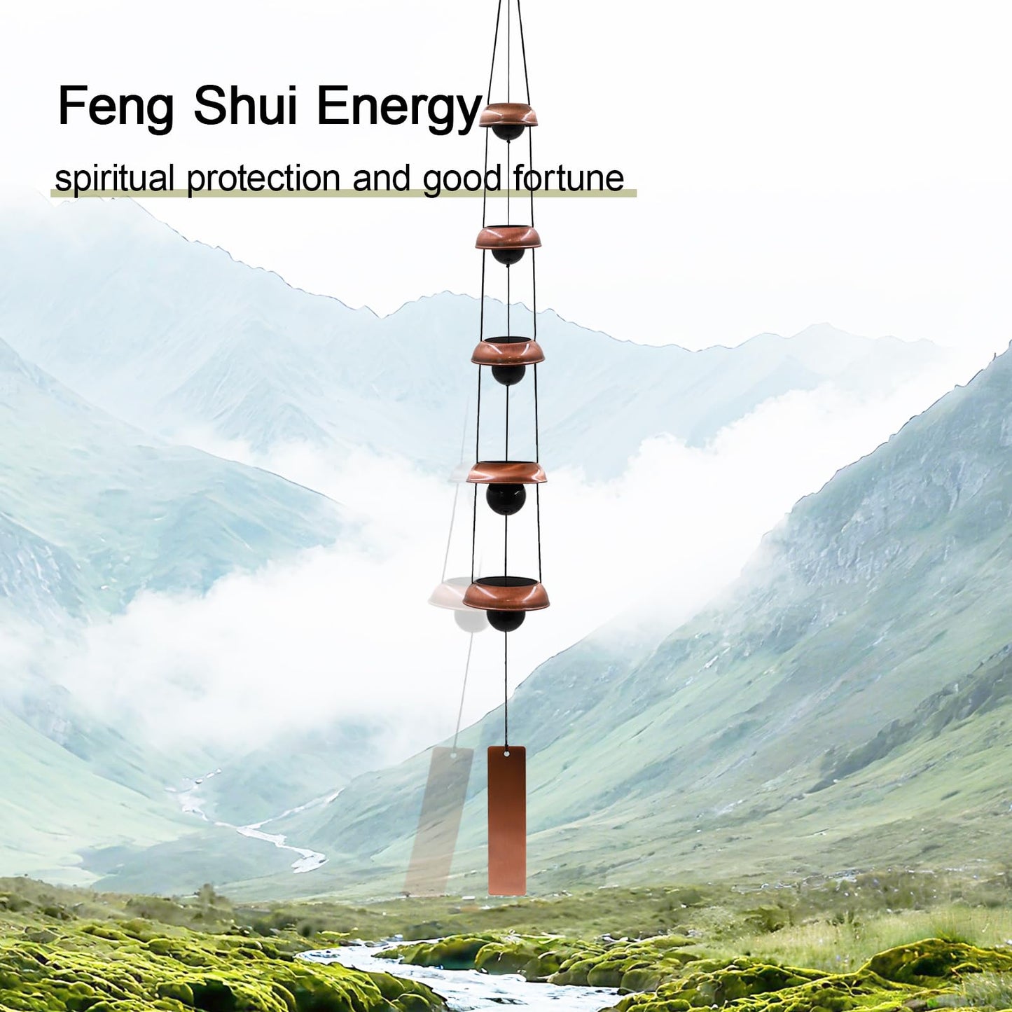 Wind Chimes for Outside with 5 Bell Unique Copper Musical Chimes Feng Shui Windchime for Home Garden Patio Porch Decor Gifts for Mom Grandma