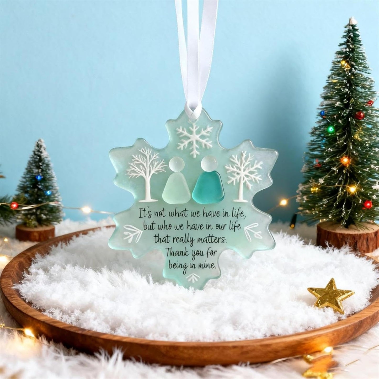 Friendship Snowflake Keepsake Ornament, Sea Glass Friendship Decor, Christmas Tree Seaglass Heart-Shaped Hanging Decorations for Best Friends, Friendsgiving Gifts for Bestie(2pcs B)