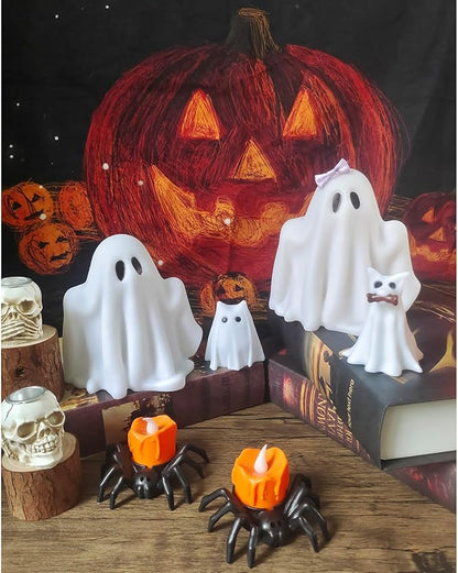 Halloween Decorations Indoor,Ghost Decor, Light Up Ghosts Kit Set of 4,Friendly Pets,Gothic Home Decor(2ghost 1dog 1cat)