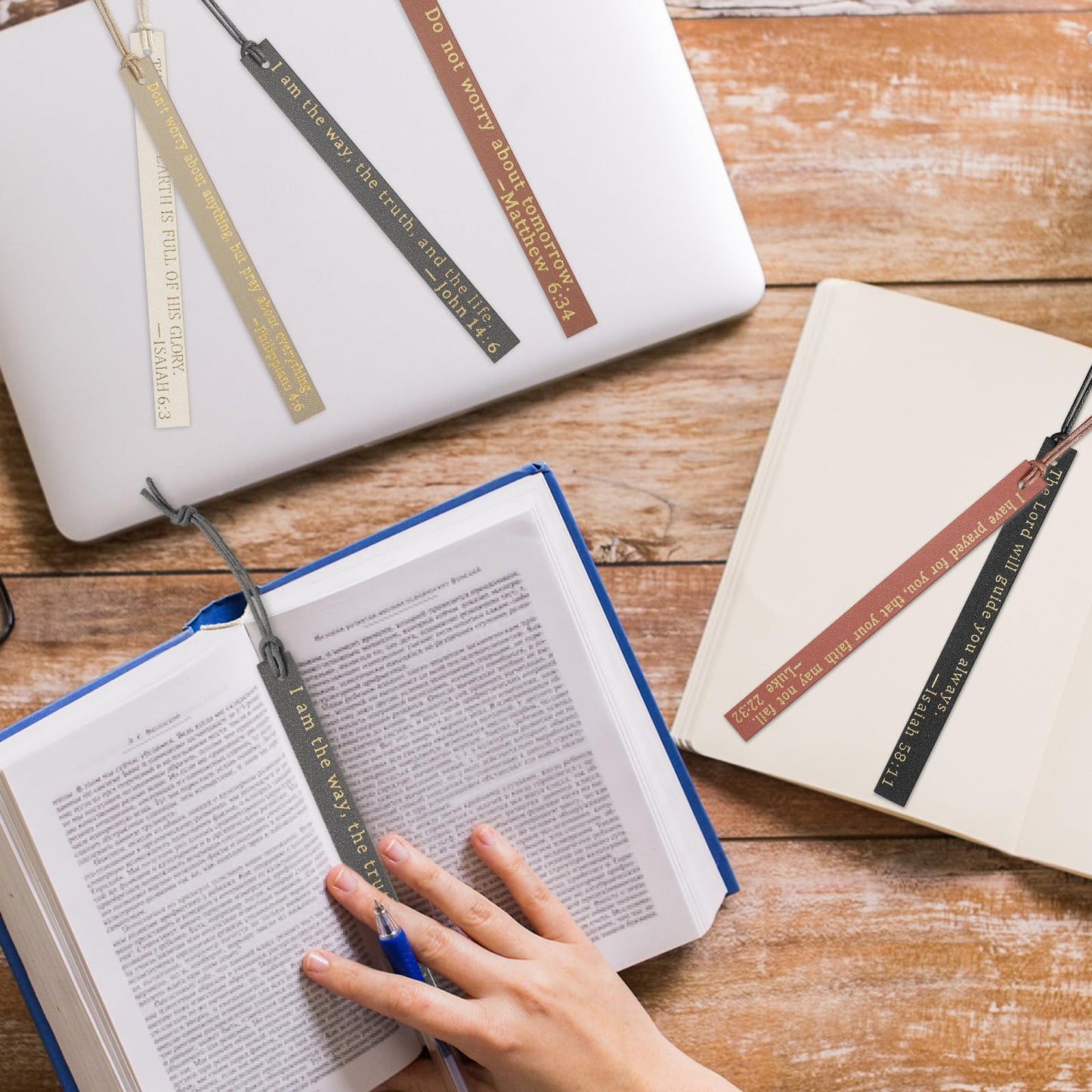 Skyygemm 10 Pcs Christian Bookmarks Christian Gifts for Women Leather Religious Bookmarks Handmade Bible Book Lovers Readers Female Church Book Club(Black Brown)