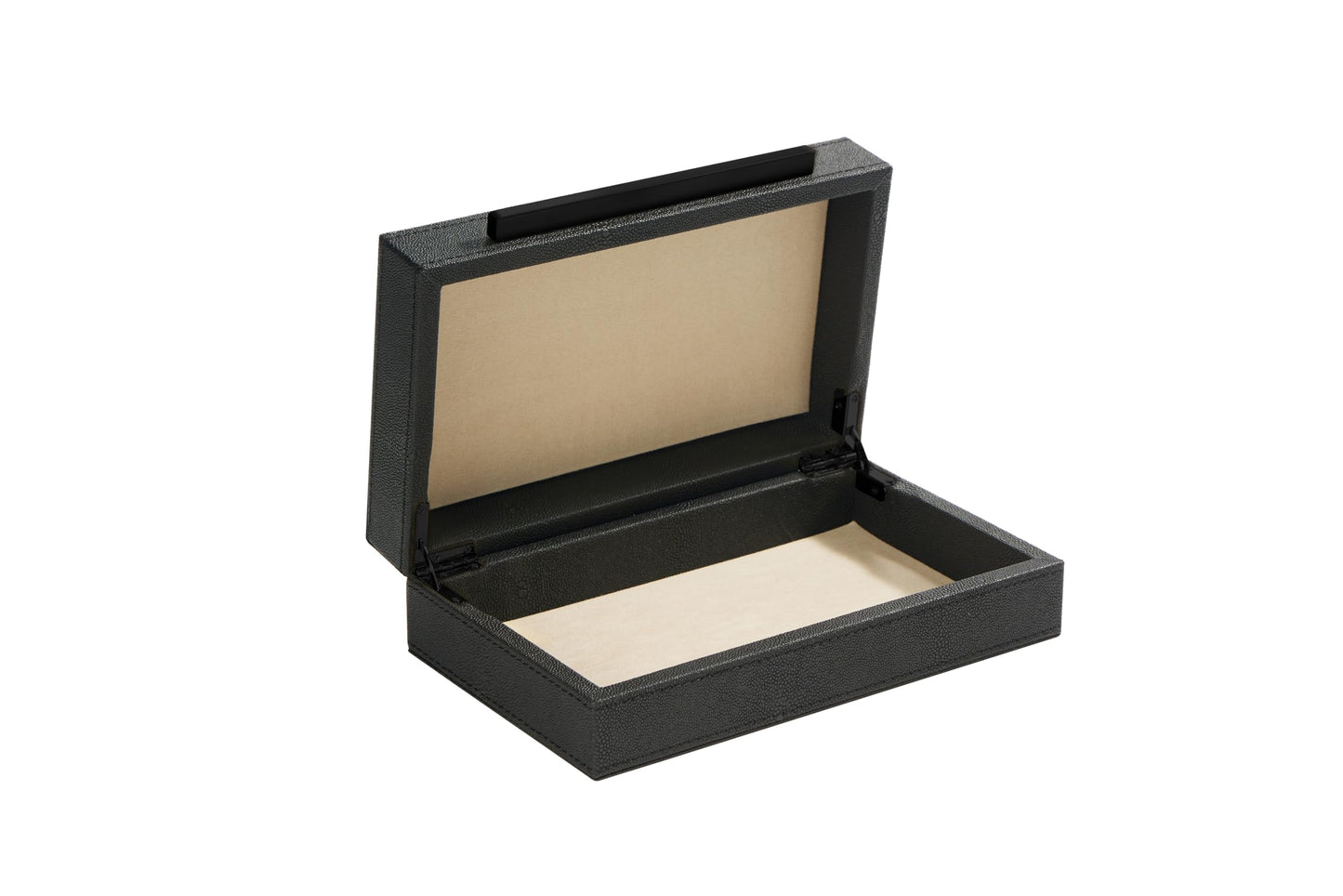 Black Small Decorative Box With Handle Faux Leather keepsake And Memory Storage Boxes Desk accessory Organizer (Black-Black, 1pack)