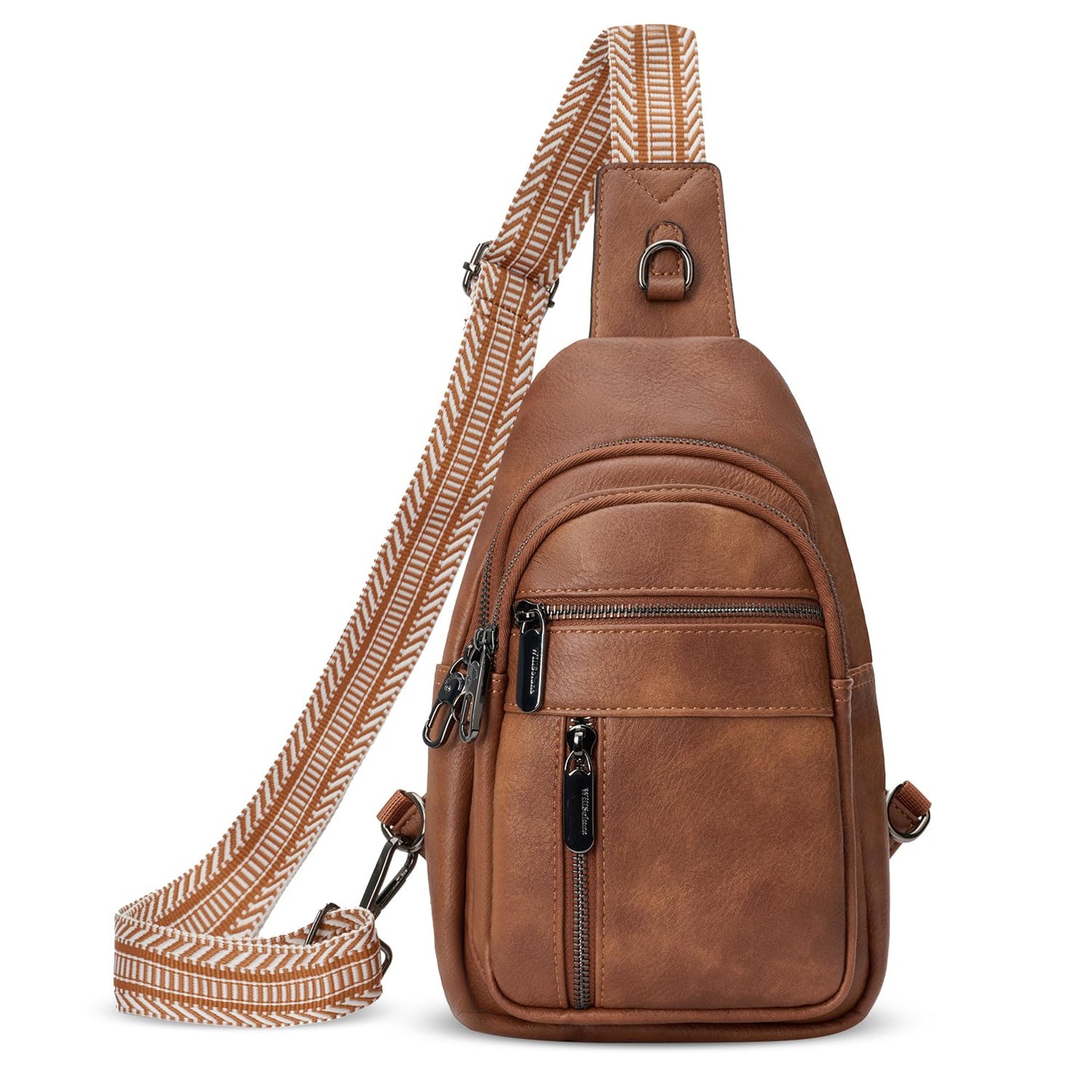 WILLSOLUNA Anti-theft Sling Bag for Women, Crossbody Chest Bags, PU Leather Small Fanny Pack with Adjustable Strap, Brown