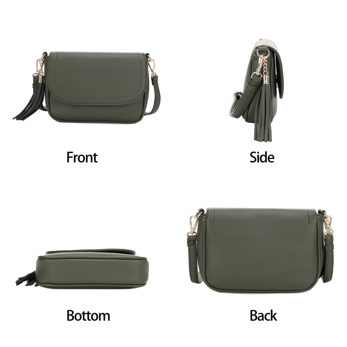 EVVE Small Crossbody Bag for Women Trendy Vegan Leather Flap Saddle Purses with Adjustable Shoulder Strap - Dark Green