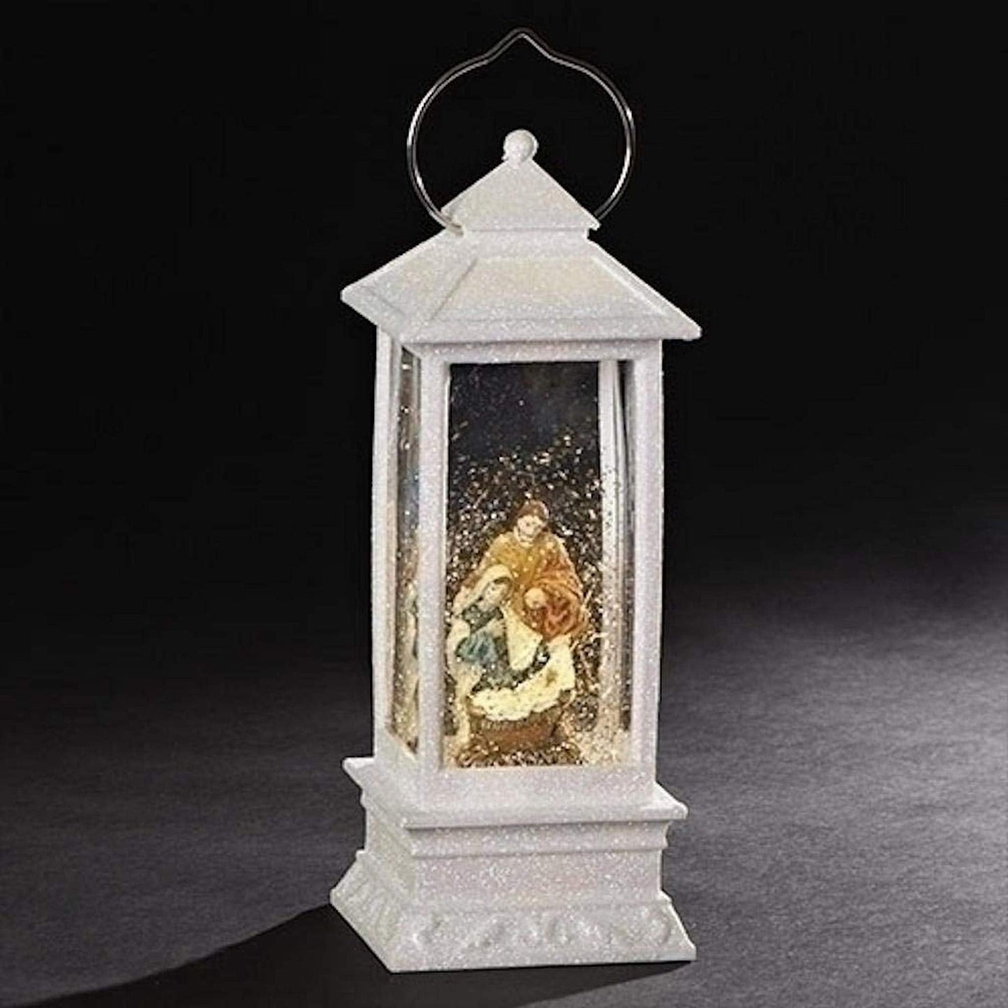 White Lighted Holy Family LED 11 Inch Acrylic Lantern Holiday Glitter Globe