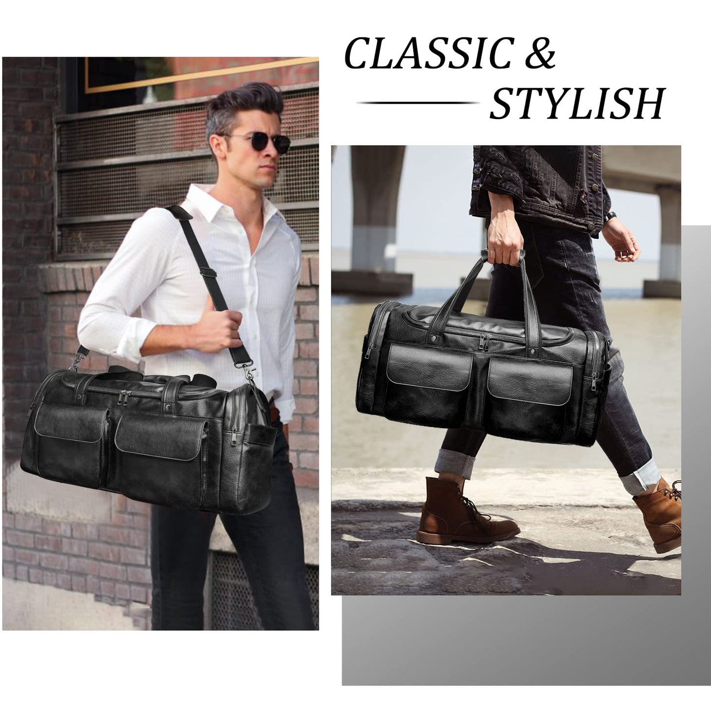 BOLOSTA Travel Duffel Bag for Men Women, Large PU Leather Carry on Duffle Bags for Traveling, Waterproof Overnight Weekender Duffel Bag with Shoe Compartment - Perfect for Daily Use/Birthday Gift