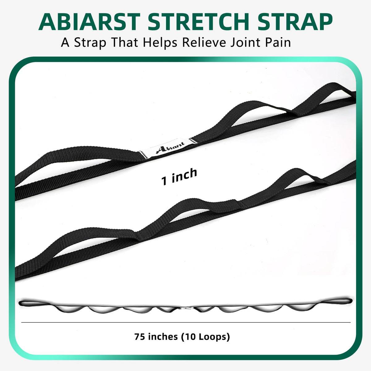 Abiarst Stretching Strap Yoga Straps for Physical Therapy, 10 Loops Non-Elastic Stretch Band for Pilates, Flexibility, Exercise and Gymnastics (Black)