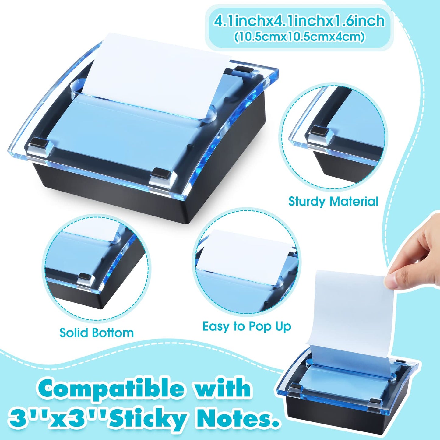 Epakh Pop up Notes Dispenser Black Base Clear Top Sticky Notes Holder Acrylic Small Sticky Holders Container for 3 x 3 Inch Office Home Store Accessories(3 Pieces)