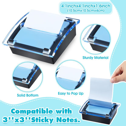 Epakh Pop up Notes Dispenser Black Base Clear Top Sticky Notes Holder Acrylic Small Sticky Holders Container for 3 x 3 Inch Office Home Store Accessories(3 Pieces)