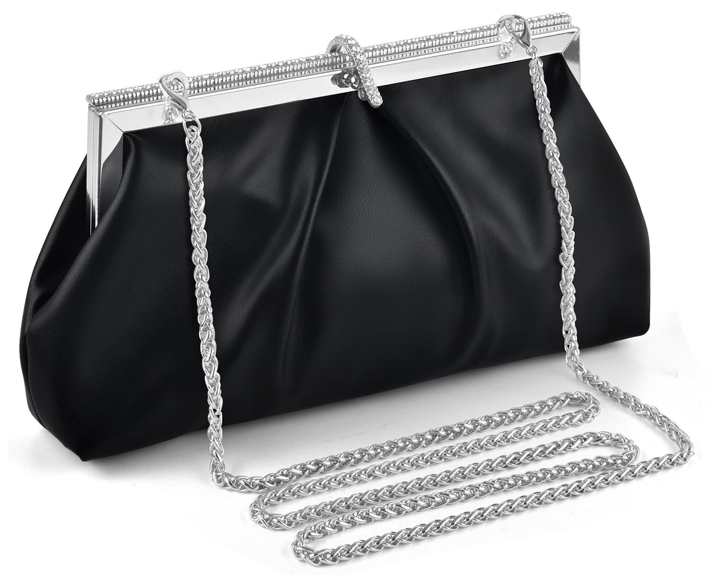 TINDTOP Clutch Purses for Women, PU Leather Formal Evening Bags Shoulder Party Handbags Wedding Cocktail Prom Clutches (A-Black)