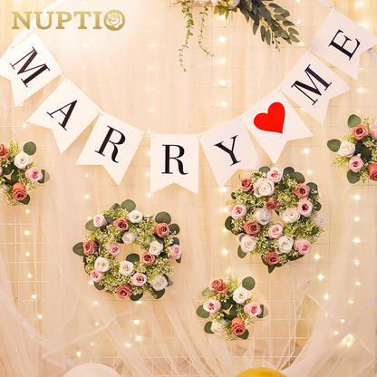NUPTIO Flower Candle Rings for Centerpieces: 13.4 Inch Artificial Rose Wreath for Wedding Party Christmas - Dusty Rose & White Wreaths for Spring Summer Front Door Porch Table Decor 6 Pcs