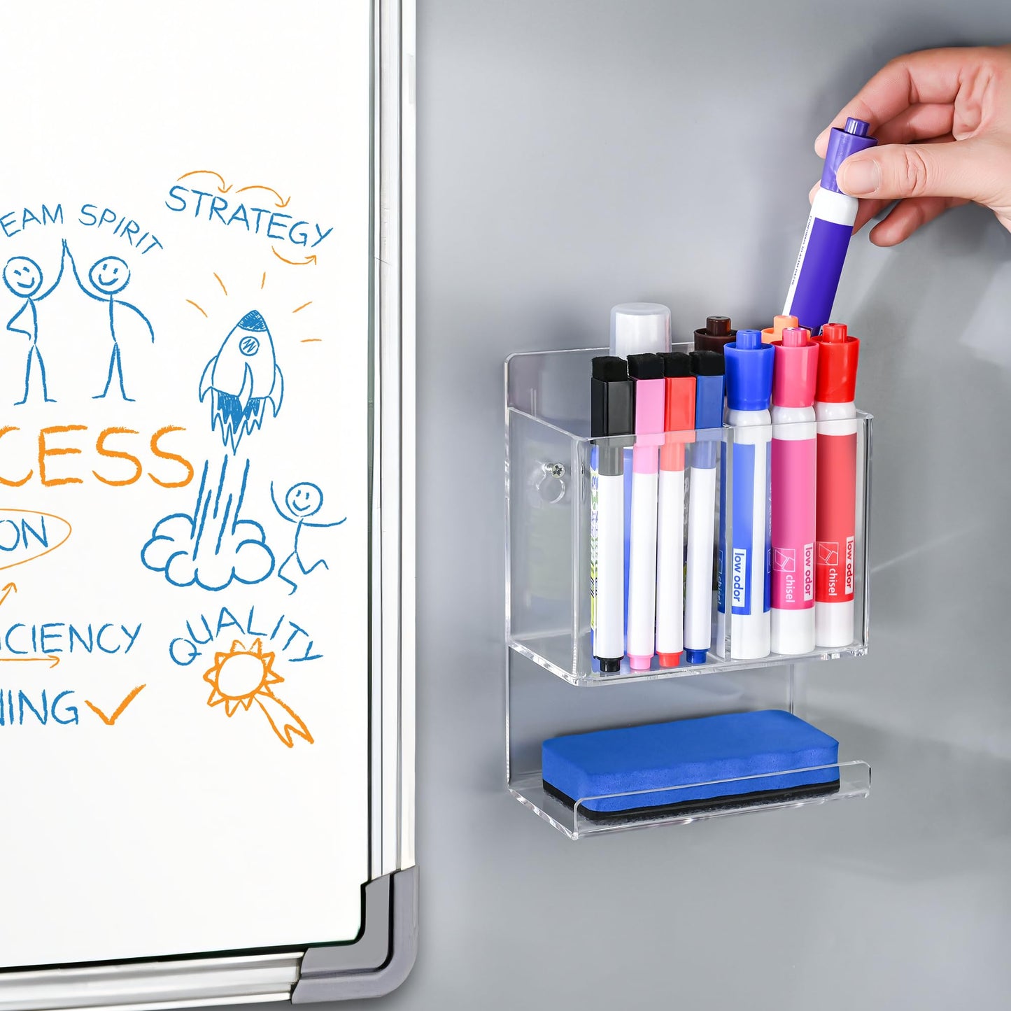 VieFantaisie Dry Erase Marker Holder, Wall Mounted Marker Holder for Remotes, Makeup, Acrylic Pen Organizer for Whiteboard, Office, Classroom, Wall Pen Pencil Storage for Classroom Organization