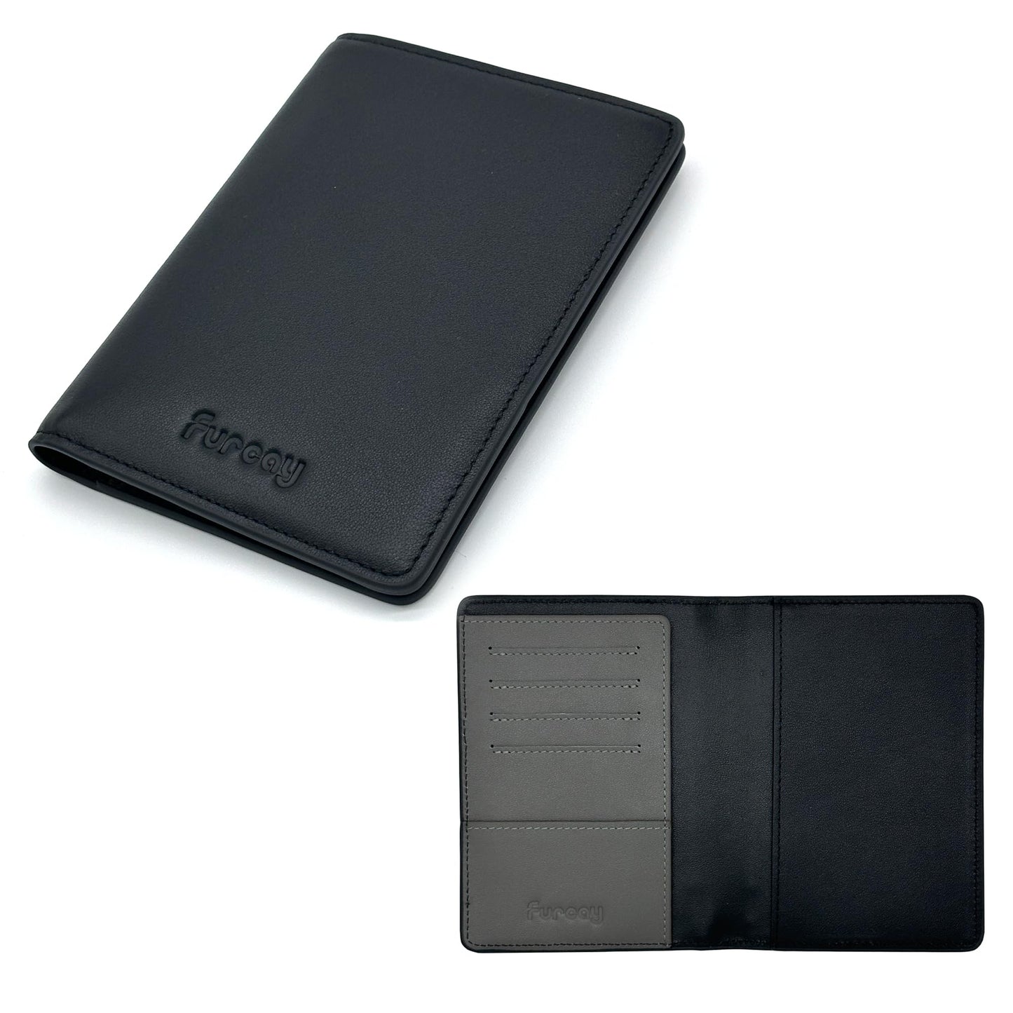 Slim Nappa Leather RFID blocking Passport Cover for Men and Women (Black/Gray)