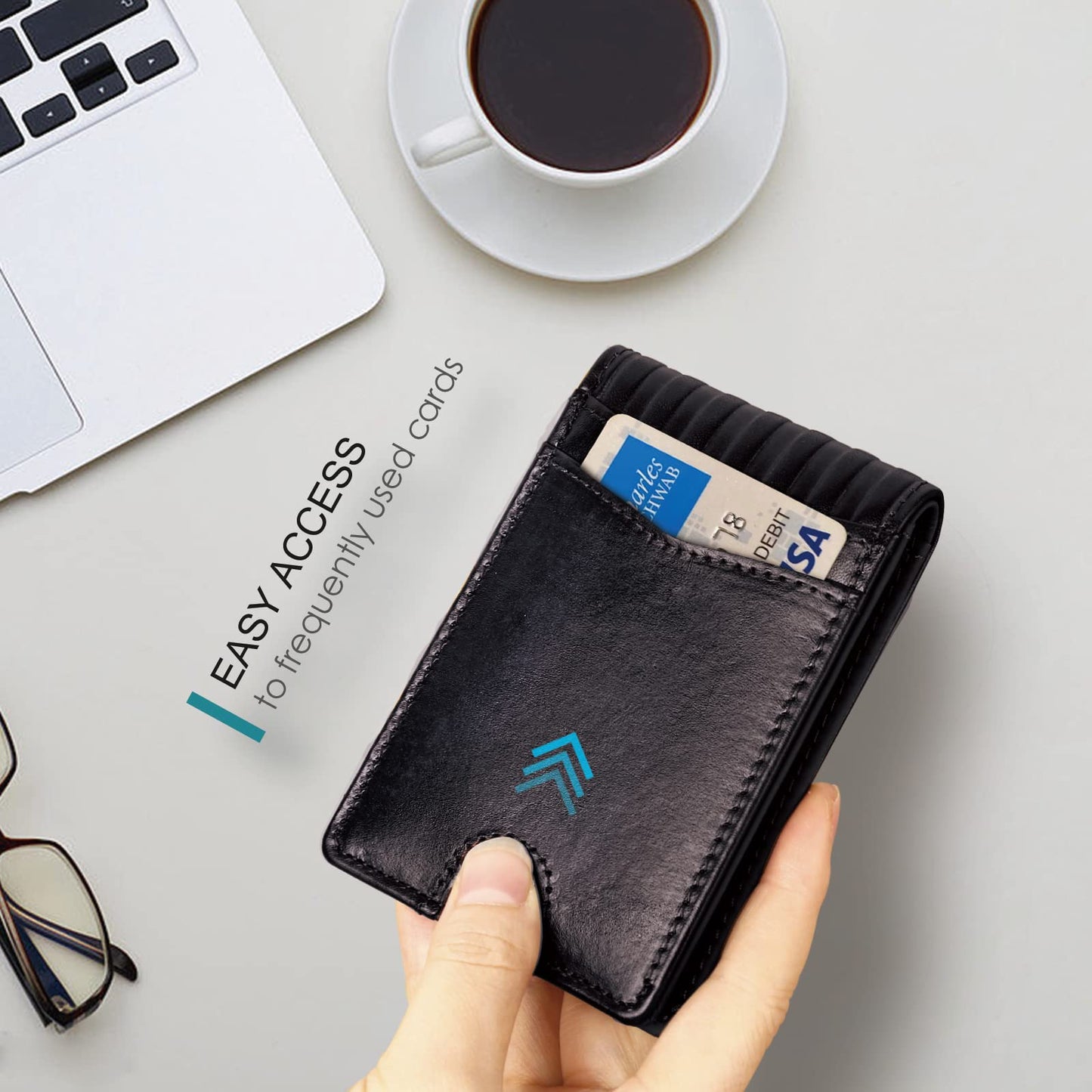 Pefiam Full Grain Leather Wallets for Men, Bifold Wallets for Men, Mens Leather Wallets with 12 Slots, RFID Blocking, Gifts for Men (USA Flag, Black)