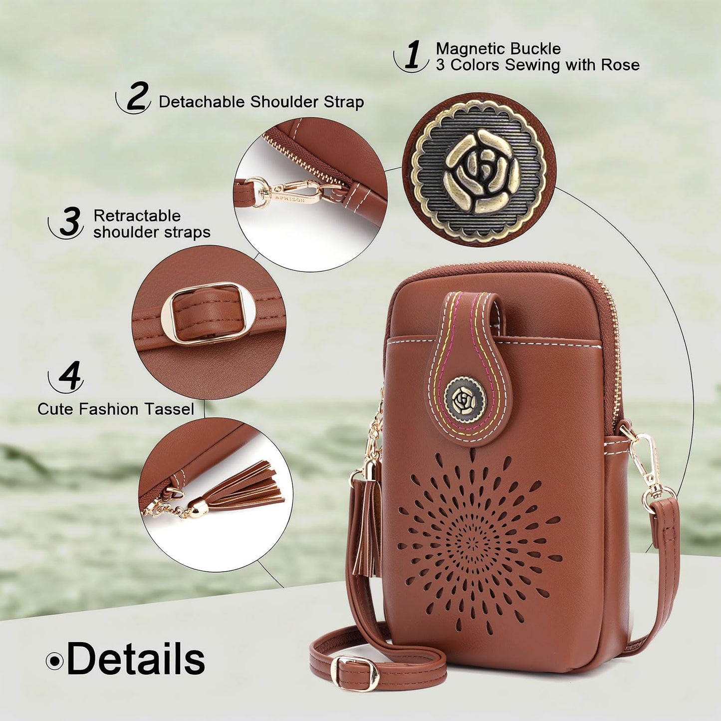 APHISON Small Crossbody Bags for Women, Lightweight Vegan Leather Cell Phone Purse, Cute Purses with Tassels