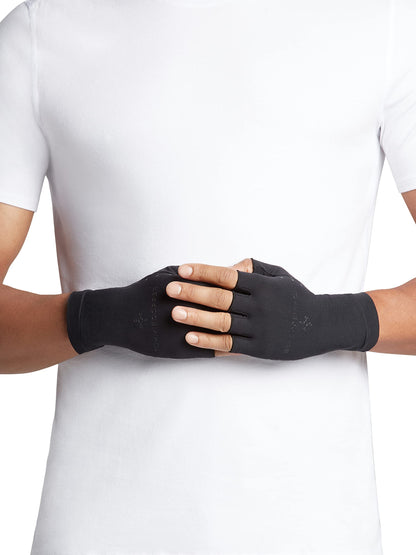 Tommie Copper Core Compression Half Finger Gloves, Unisex, Men & Women, 4D Stretch, Sweat Wicking Breathable Gloves for Hand Stiffness, Swelling & Joint Support - Black - Medium