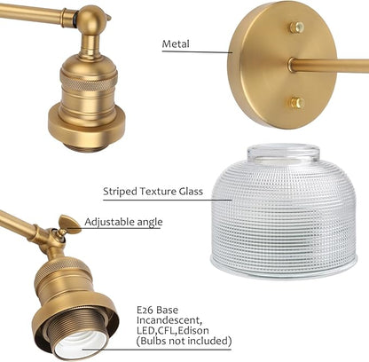 Pathson Vintage Wall Sconce Lamp with Clear Glass, Adjustable Hardwired Wall Vanity Light for Bathroom Living Room Farmhouse Bedside Lighting