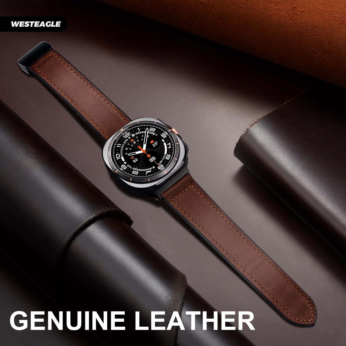 WestEagle Magnetic Leather Watch Band Compatible with Samsung Galaxy Watch Ultra 47mm (2025/2024) Magnetic Buckle Design Adjustable Classic Wristbands Replacement Straps for Men and Women, Dark Brown