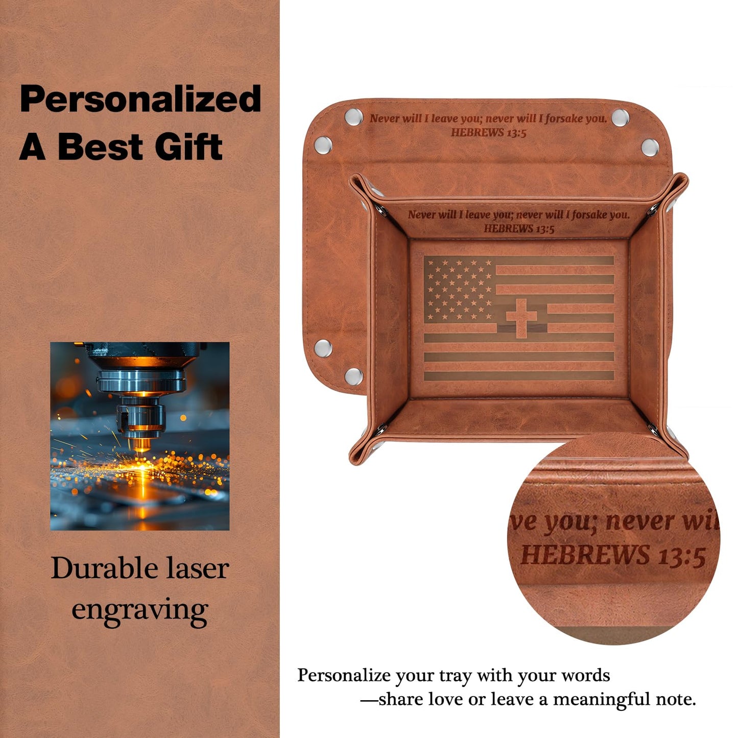 KAGREC Leather Valet Tray Birthday Gift for Dad Husband Leather Jewelry Tray for Father Day Gift Valentine’s Day