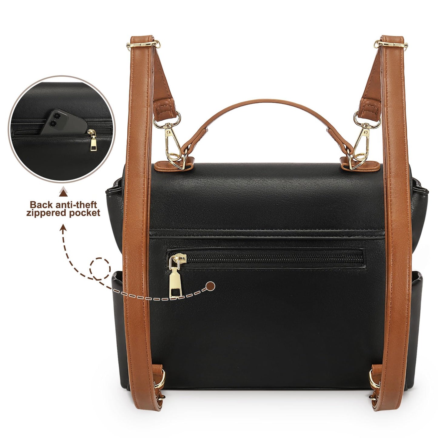Convgo Mini Backpack Purse for Women, Small Fashion Backpack Vintage PU Leather Shoulder Bag Casual Travel Collage, Black