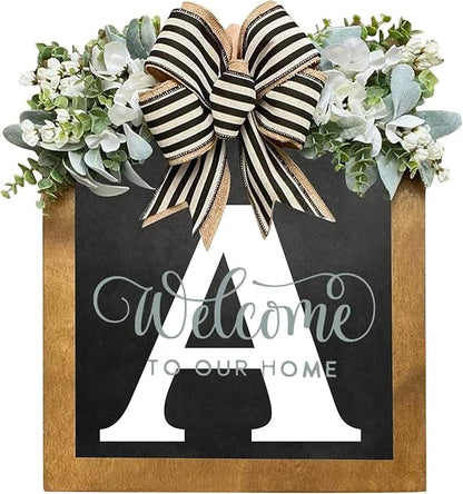 16'' Personalized Last Name Welcome Sign, Door Wreaths for Front Door Outside, Spring Wreath for Front Door Decor, Farmhouse New Home Gifts for Home (A)