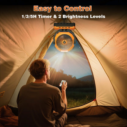 Portable Misting Fan 460ml WaterTank,24000mAh Rechargeable Battery Powered Camping Fan with 2 Meters Spray,Light & Remote,Jobsite Beach Summer Essentials,Mist Fans for Indoor,Outdoor, Patios, Travel