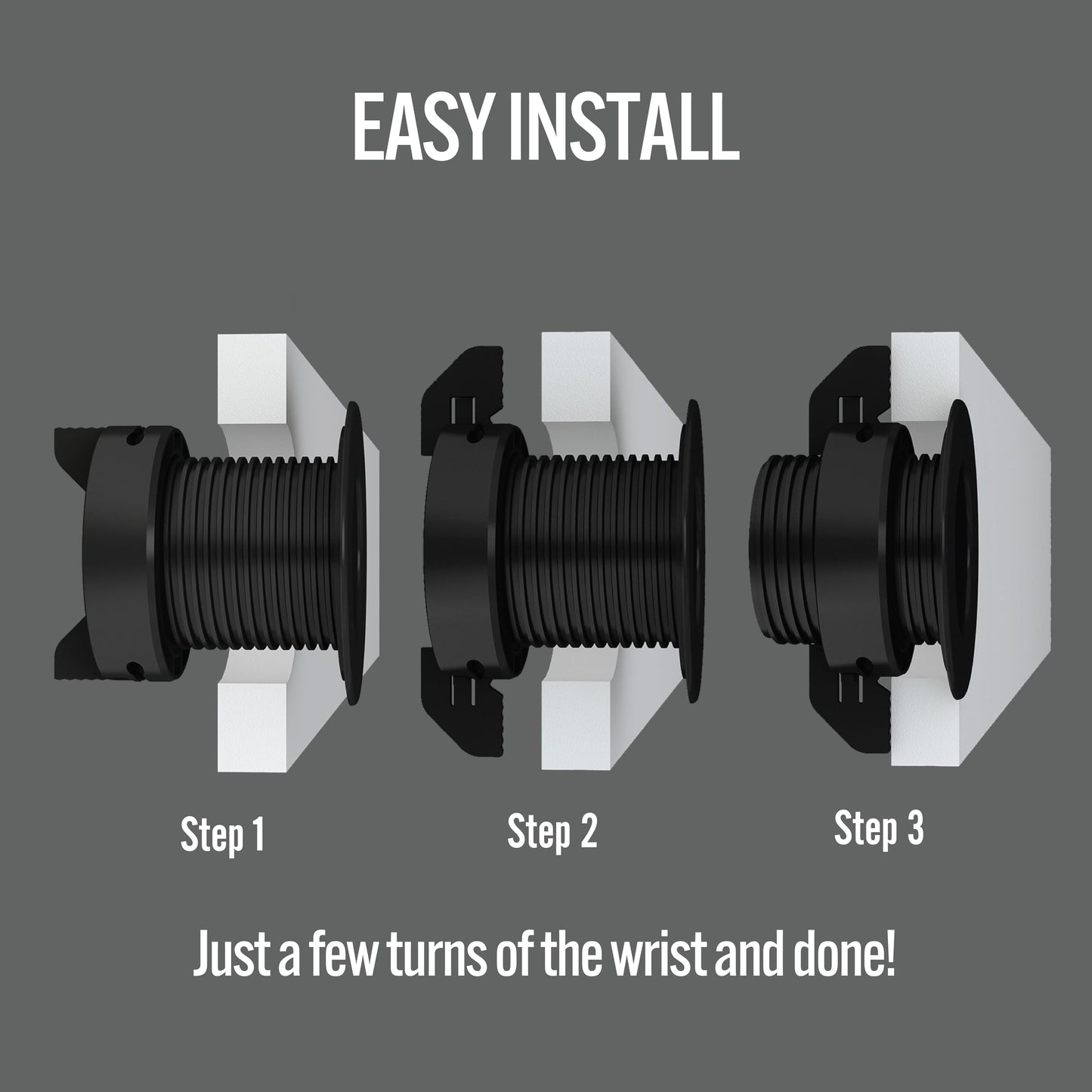2PK Black Patented: Only Cable, Wire, Cord Management, Tool-Free Self-Securing/Locking Grommet with Cap Slider, for Walls, Ceilings, Desks - Used for All Surfaces 3/8" to 1" Thick, Made in USA