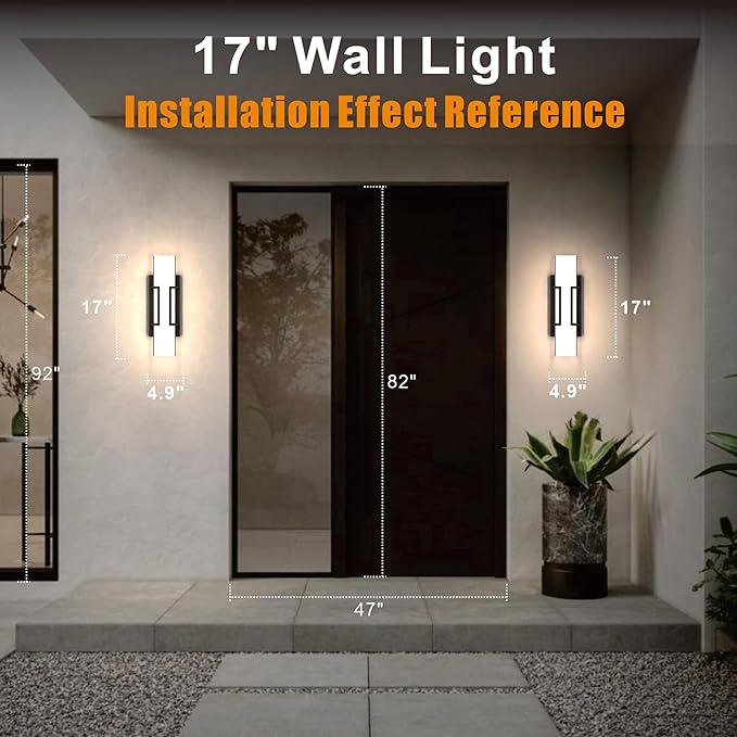 Hyunbae LED Wall Sconce Lights, 16" Modern Outdoor Light Fixture Wall Mount, Waterproof Porch Lamp for Outside, 3000K LED Exterior Lighting with Clear Glass for House Patio Front Porch Garage Entryway