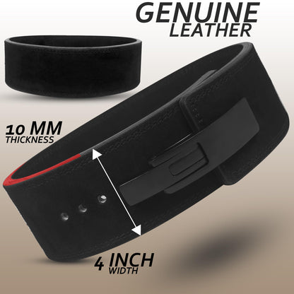 RAD Lever Weight Lifting Gym Belt for Men & Women, Size 25-42 Inches, Thick 10MM & Width 4 Inch, Jet Black Leather
