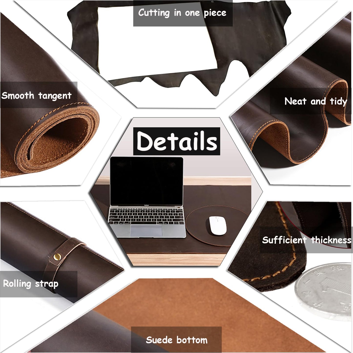 Hyfant Full Grain Genuine Leather Desk Pad Large Retro Mouse Pad 35.4" x 17.7" Vintage Leather Desk Protector Desktop Cover Non-Slip Writing Blotter Coffee Bar Mat for Office Home