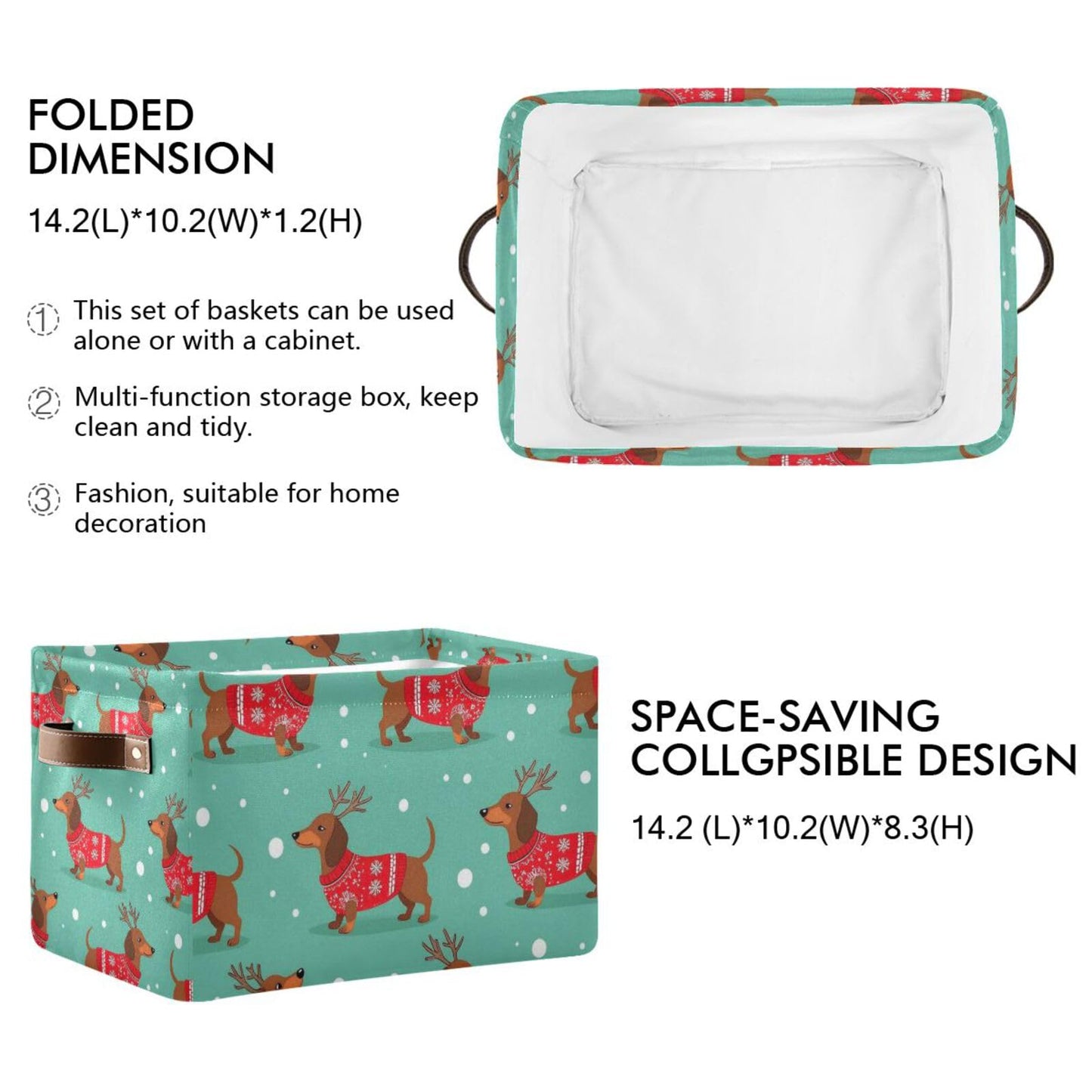 Pfrewn Christmas Winter Storage Basket Dutch Hound Dog in Christmas Pullover Collapsible Rectangular Storage Boxes Organizer Shelf Basket Toy Book Storage Bin for Nursery 1 Pack