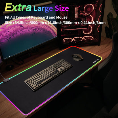 RGB Gaming Mouse Pad, 31.5 x 11.8 Inch Oversized Mouse Mat with 12 Light Modes, Non-Slip Rubber Base, Large Keyboard Pad for PC Gaming, Office, Black