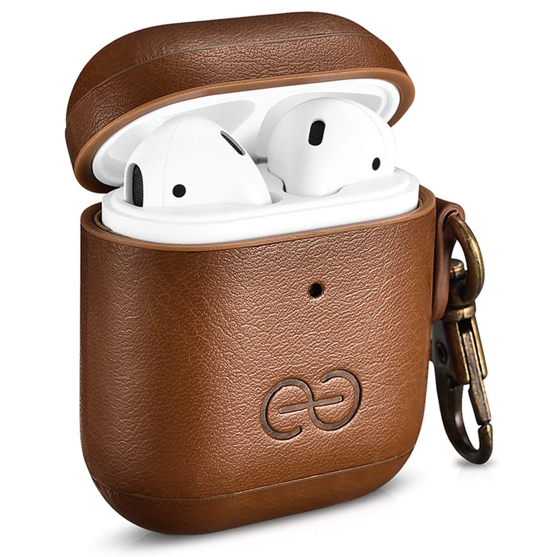 Dreem Om Case Cover with Keychain Clip Compatible with AirPods 1 & 2, Vegan Leather Airpods Case for Men & Women, Luxury Earbuds Accessory for Apple iPhone - Chocolate