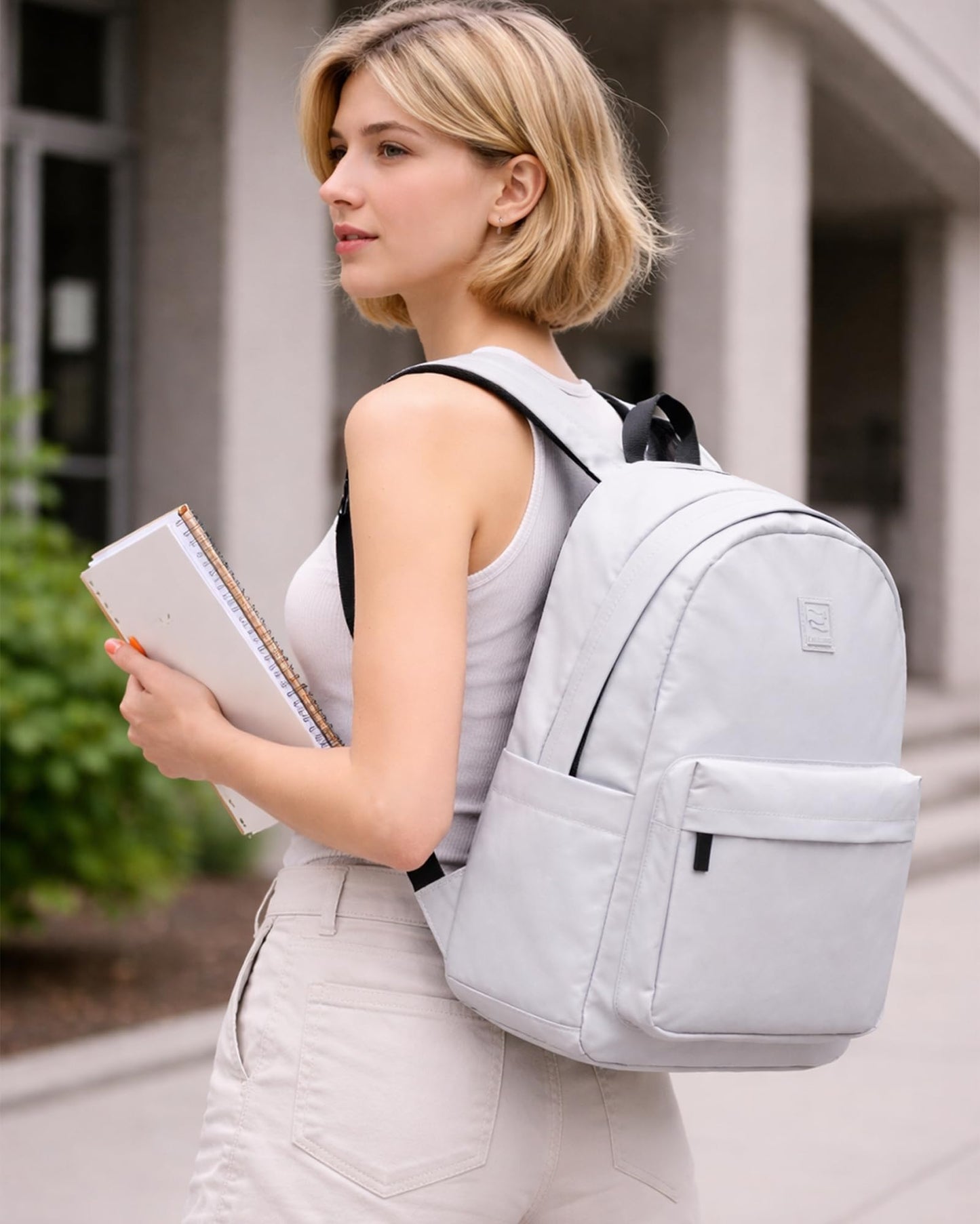Hanke Travel Backpack for Women Men, 15.6 Inch Laptop College Backpack, Lightweight Small Computer Bookbag, Water-Resistant Casual Daypack, Grey