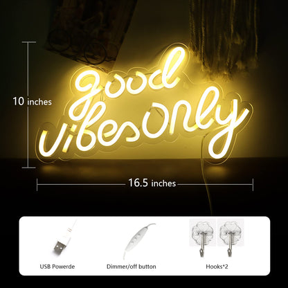 JFLLamp Good Vibes Only Neon Signs for Wall Decor Neon Lights Led Signs Suitable for Living Beer Bar Game Room Hotel Birthday Party Restaurant Christmas Unique Gift for Lover, 16.5 * 10 Inch(Blue)