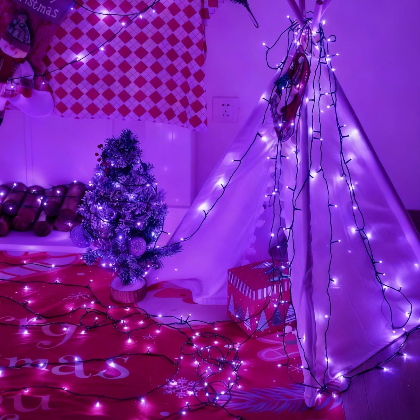 QITONG 165ft 500 LED Purple String Lights, Twinkle Lights Outdoor Waterproof with 8 Modes, Green Wire Christmas Lights Plug in Indoor