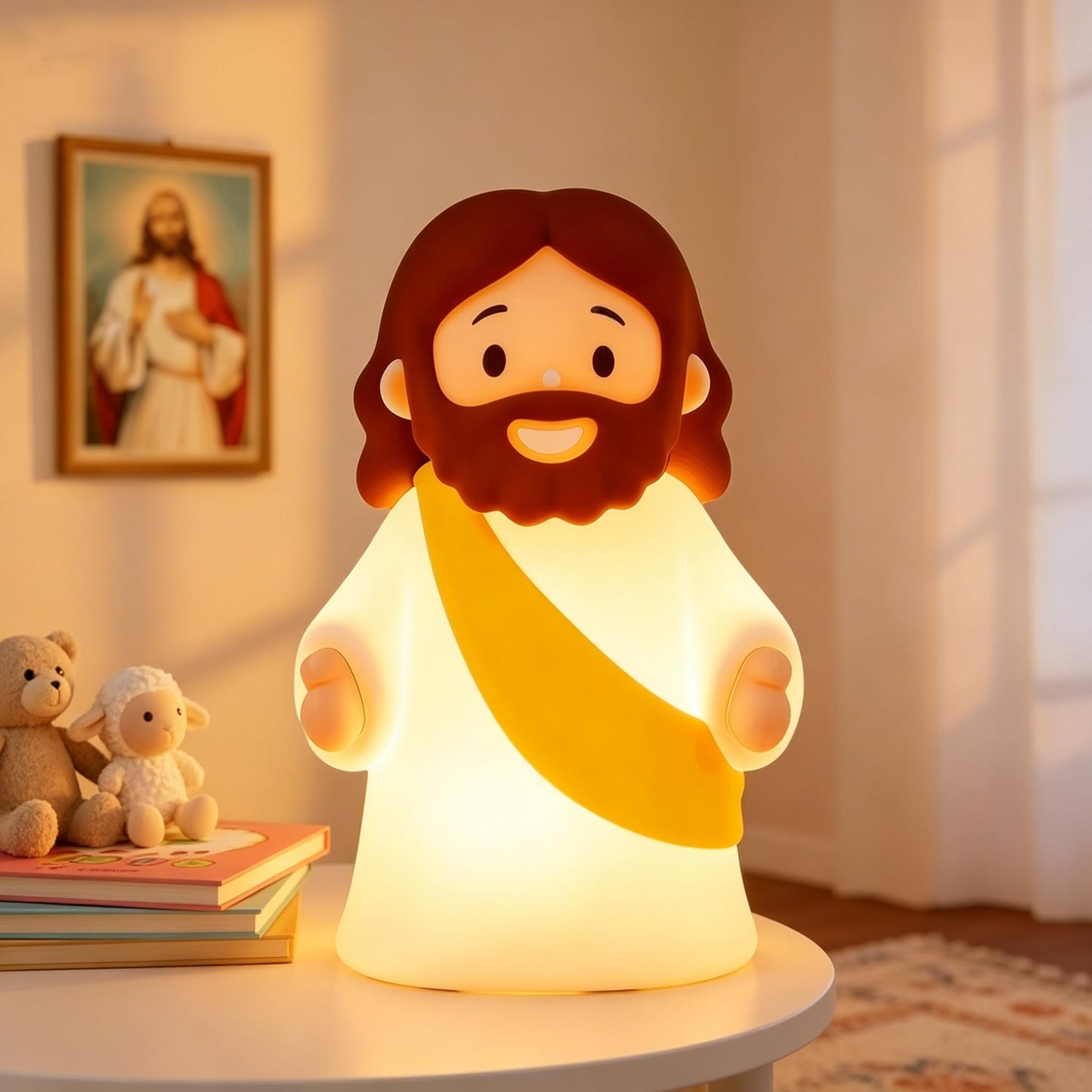 magical JD Little Jesus Night Light, Mini Silicone Jesus Lamp, Dimmable Rechargeable Touch Bedside Lamp for Nursery & Kids, Ideal Religious Gift for Christmas, Easter and Baptism(Yellow)