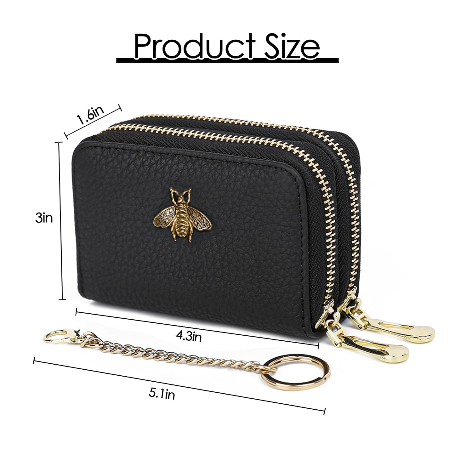 imeetu RFID Credit Card Holder, Small Leather Double Zipper Card Case Wallet for Women (Max,Black)