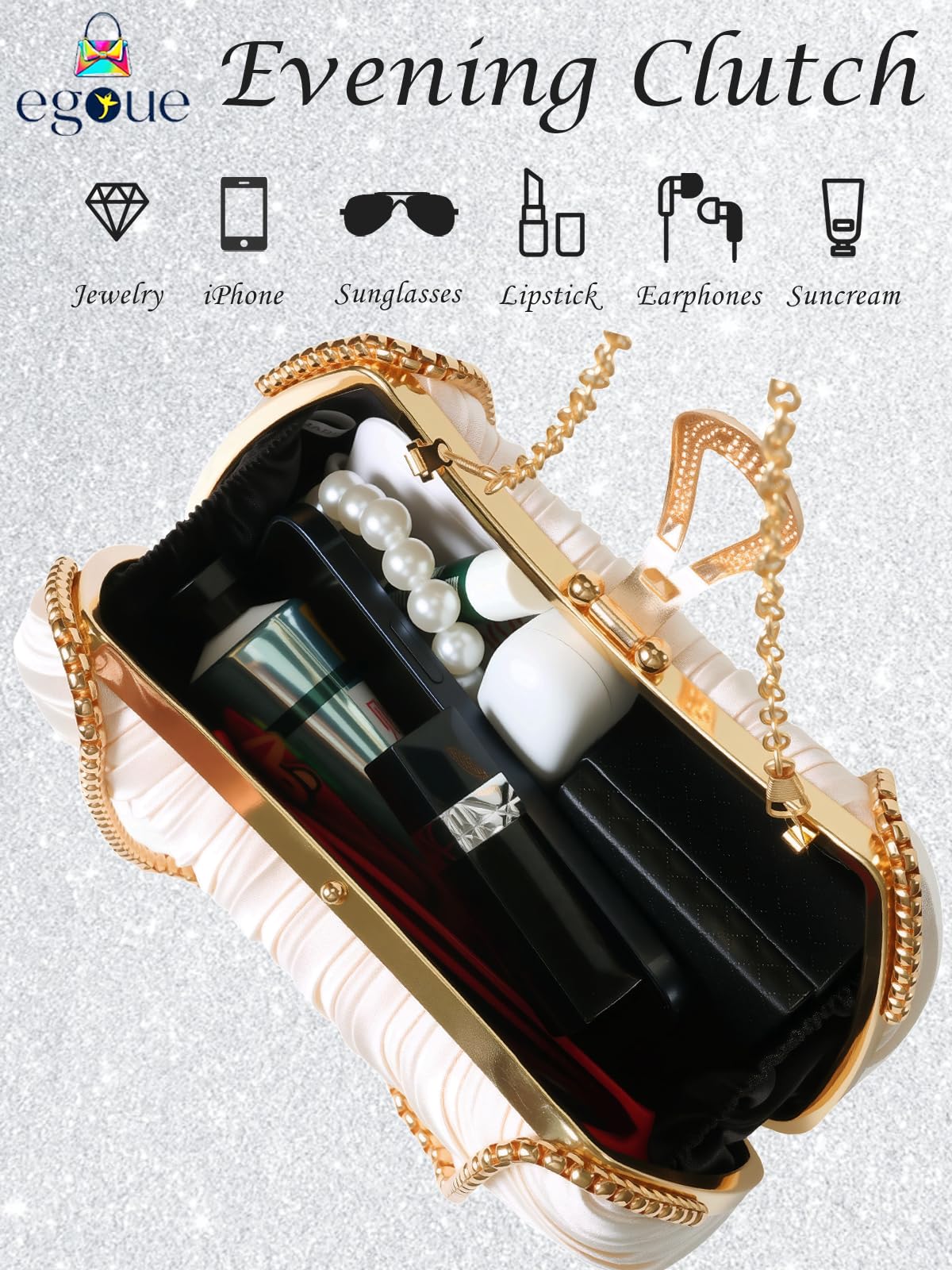 Gold Clutch Purses for Women - Elegant Sparkling evening bags for Wedding Galas, Prom Nights, Cocktail Parties& Formal Events