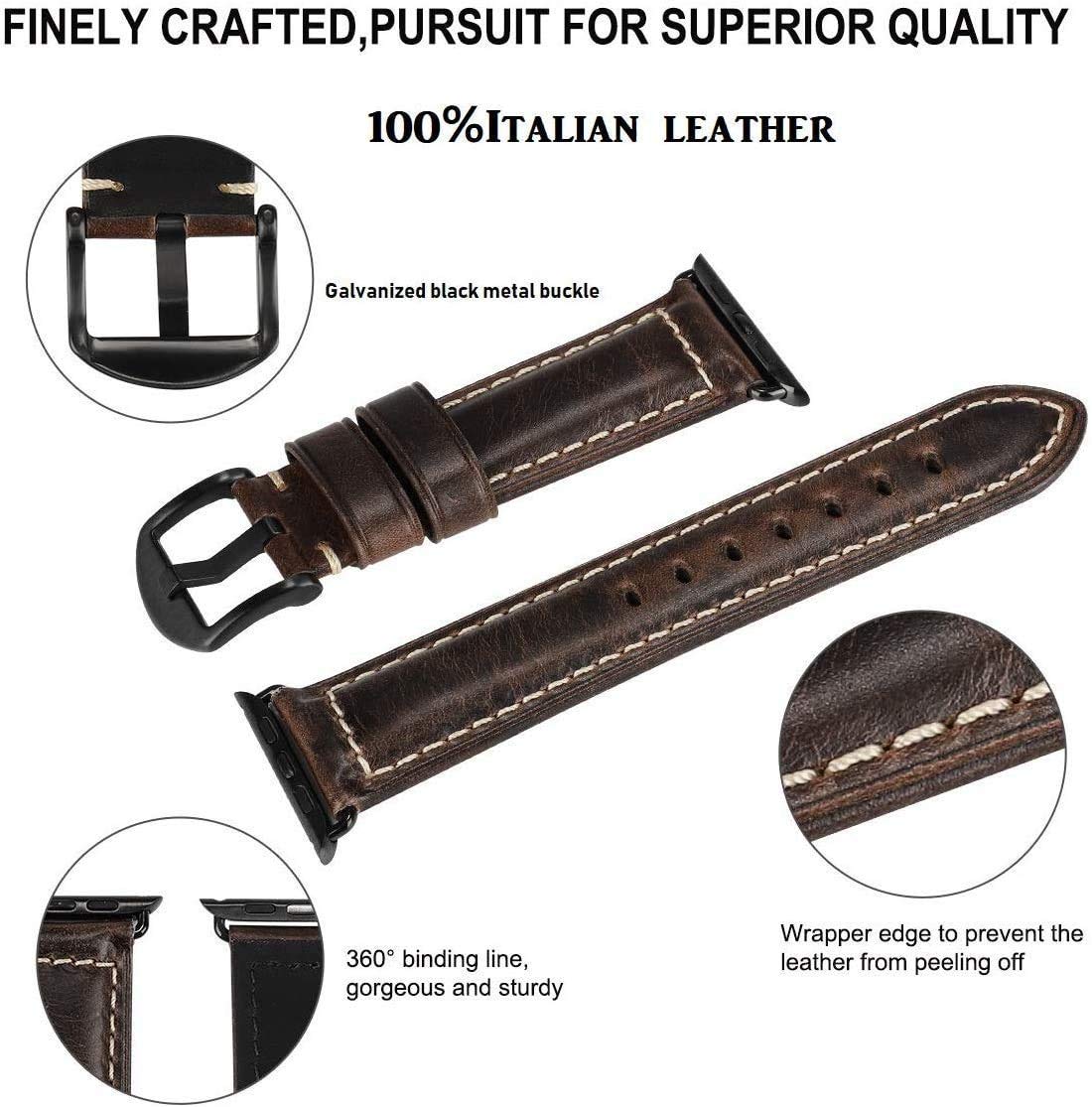 HUAFIY Compatible iWatch Band 38mm 40mm 41mm42mm, Top Grain Leather Band Replacement Strap iWatch Series 11/10/9/8/7/6/5/4/ 3/ 2/ 1,apple SE Sport, Ultra 3 2 1 (Retro coffee+Black Buckle, 38mm 40mm41mm)