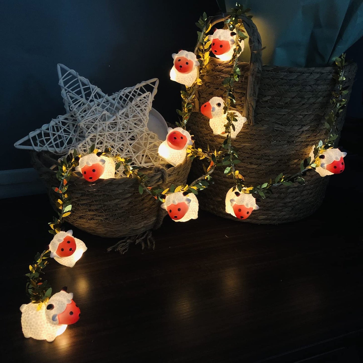 Cute Animal Painted Little Sheep String Light 1.65M 10LED Goat Ornaments Novelty Lights Battery Powered Decorative Lamb Fairy Light for Indoor Outdoor Party Decor (10LED, A-Sheep+Gold Vine)