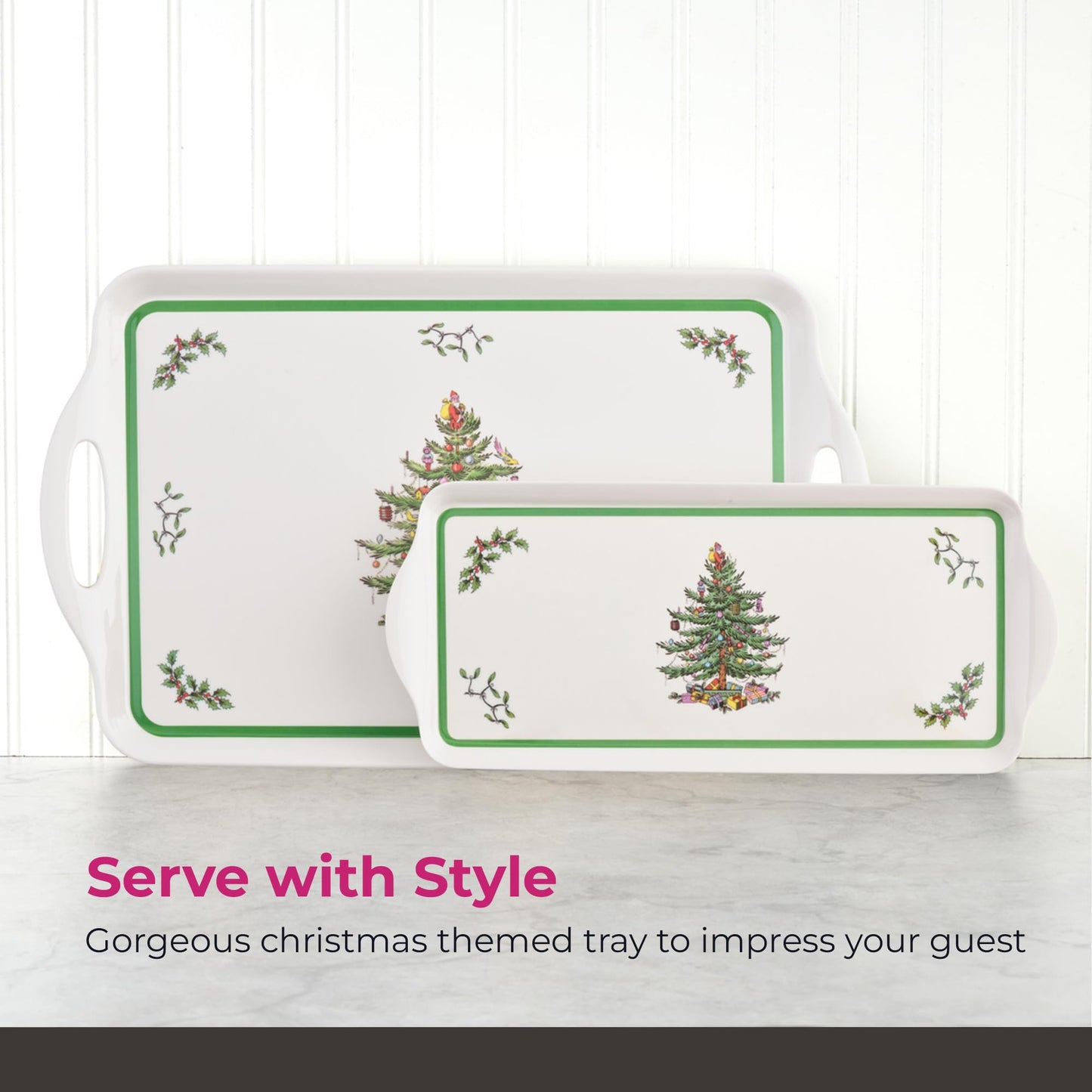 Spode Melamine Serving Tray - (18.9" x 11.6") Rectangular Durable Platter with Exclusive Art Print, Strong & Lightweight Kitchen & Dining Table Accessory for Everyday Meals & Snacks