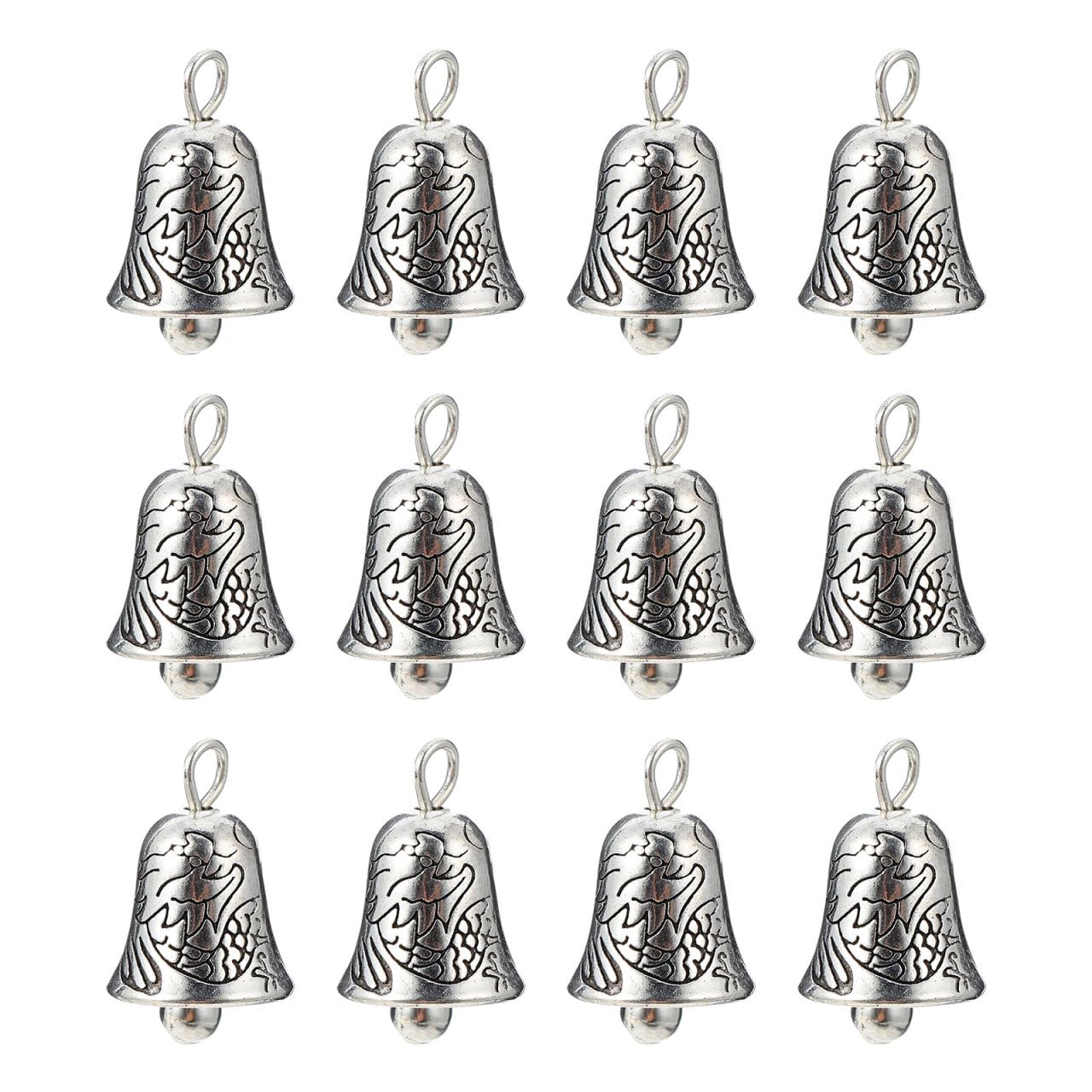 EXCEART 20pcs Tibetan Silver Bell Charms Pendants Antique Christmas Jingle Bells Spacer Beads for Door Hangers Xmas Tree Pendant Wreath Decor Holiday Jewelry Making