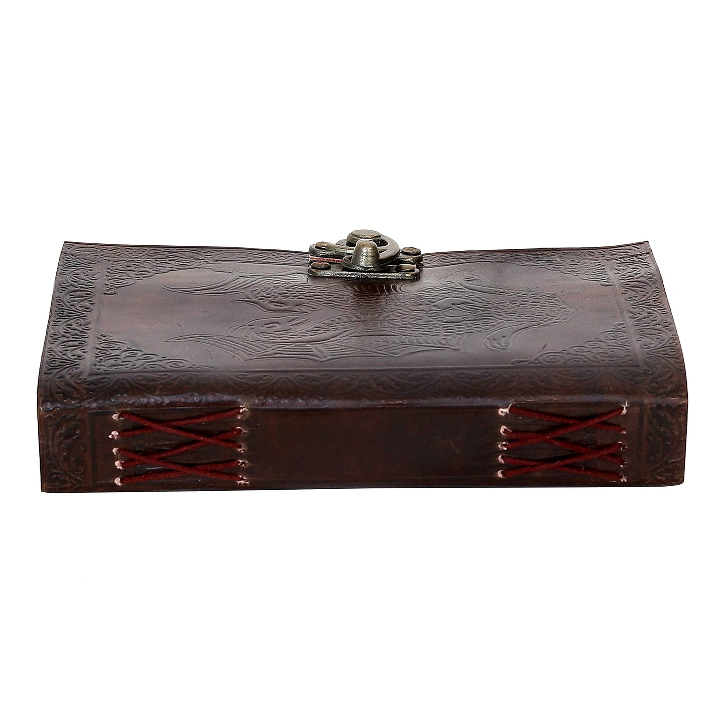 AzureGreen DOUBLE DRAGON Blank Page BOOK Handcrafted Leather Writing Unlined 5 x 7 JOURNAL (MEDIUM, Brown With Claps)