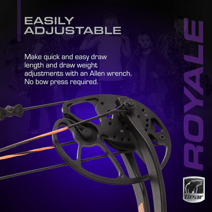 Bear Archery Royale Ready to Hunt Compound Bow Archery Set with Archery Accessories for Adults and Youths, 12”- 27” Draw Length, 5-50 Lbs Draw Weight, Up to 290 FPS