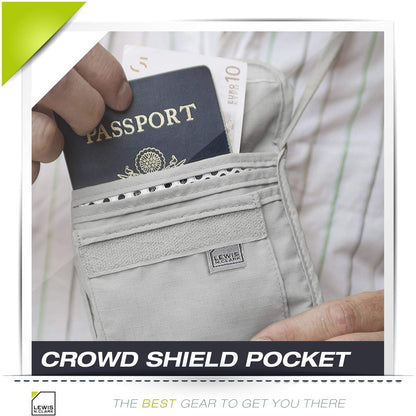 Lewis N. Clark RFID Blocking Stash Neck Wallet, Travel Pouch + Passport Holder for Women & Men, Gray, One Size