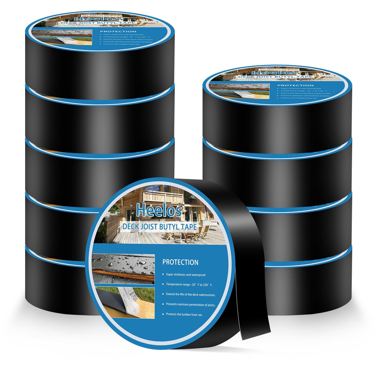 Heelos Joist Tape for Decking 2''×50',10 Pack Weather-Resistant Deck Joist Tape,Waterproof Seal Antiseptic Butyl Joists Tape,Self-Adhesive Flashing Joists Tape for Wood Decks Beams Roof