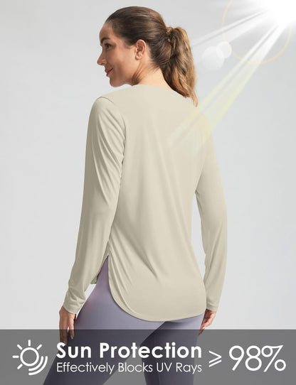 Women's Sun Shirts UPF 50+ Long Sleeve UV Protection Shirt Lightweight Quick Dry Workout Hiking Tops for Women(Oatmeal,XS)