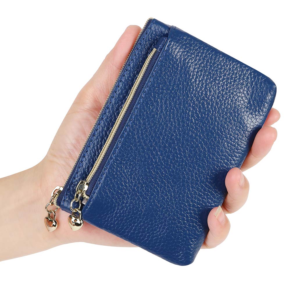 Cynure Women's Genuine Leather Coin Purse Zipper Pocket Size Pouch Change Wallet, Royal Blue