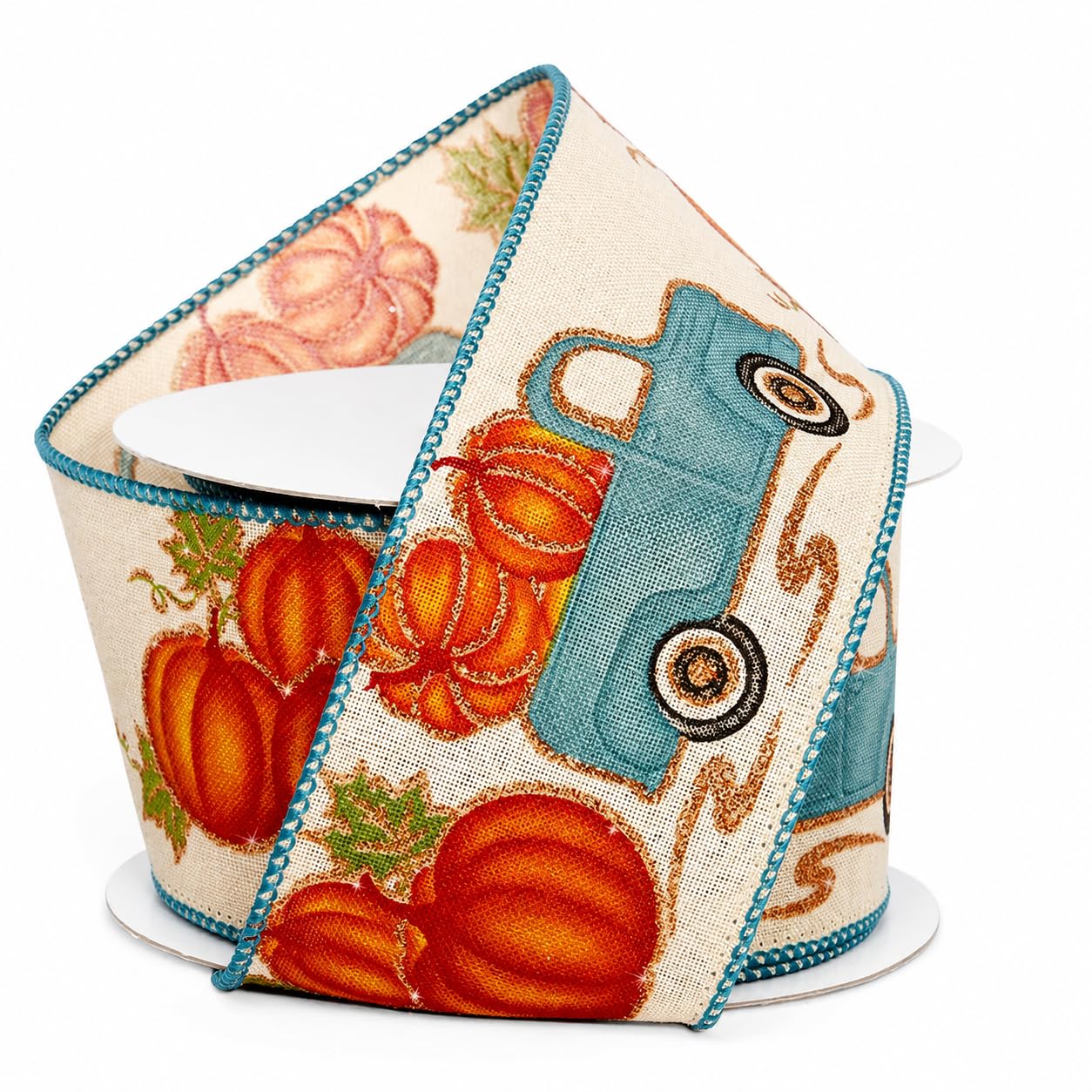 Blue Truck Pumpkin Wired Ribbon - 2 1/2" x 10 Yards, Fall, Halloween